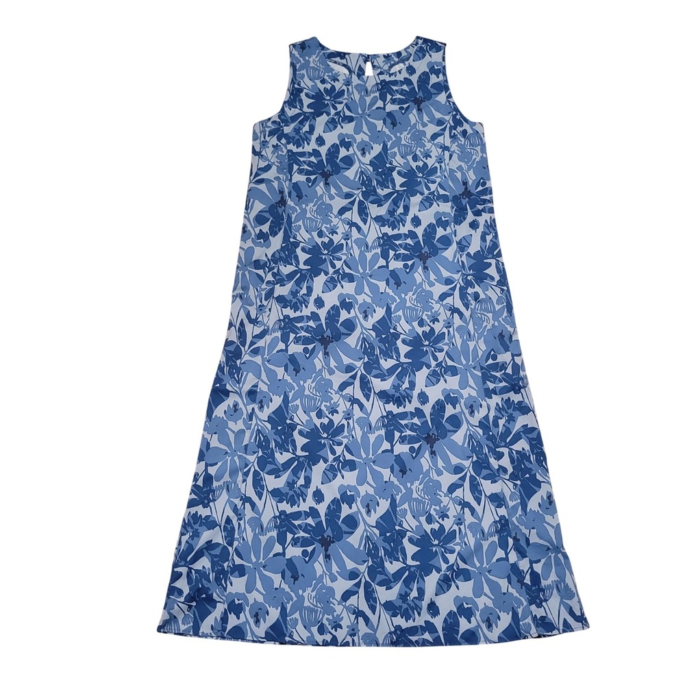 RipSkirt M Maxi Dress Blue Floral Sleeveless Quick Dry Tropical Travel Beach